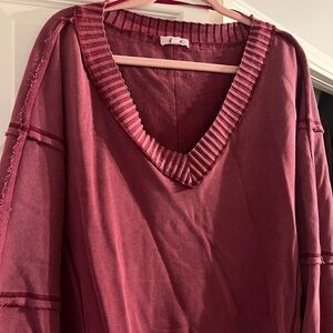 Blue Velvet mineral washed burgundy oversized pullover size large